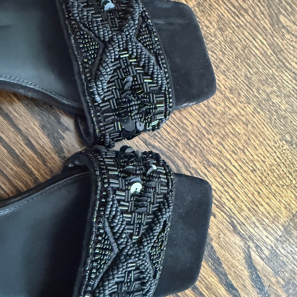 Veronica Beard Black Beaded Slide Mules - Picture 5 of 7